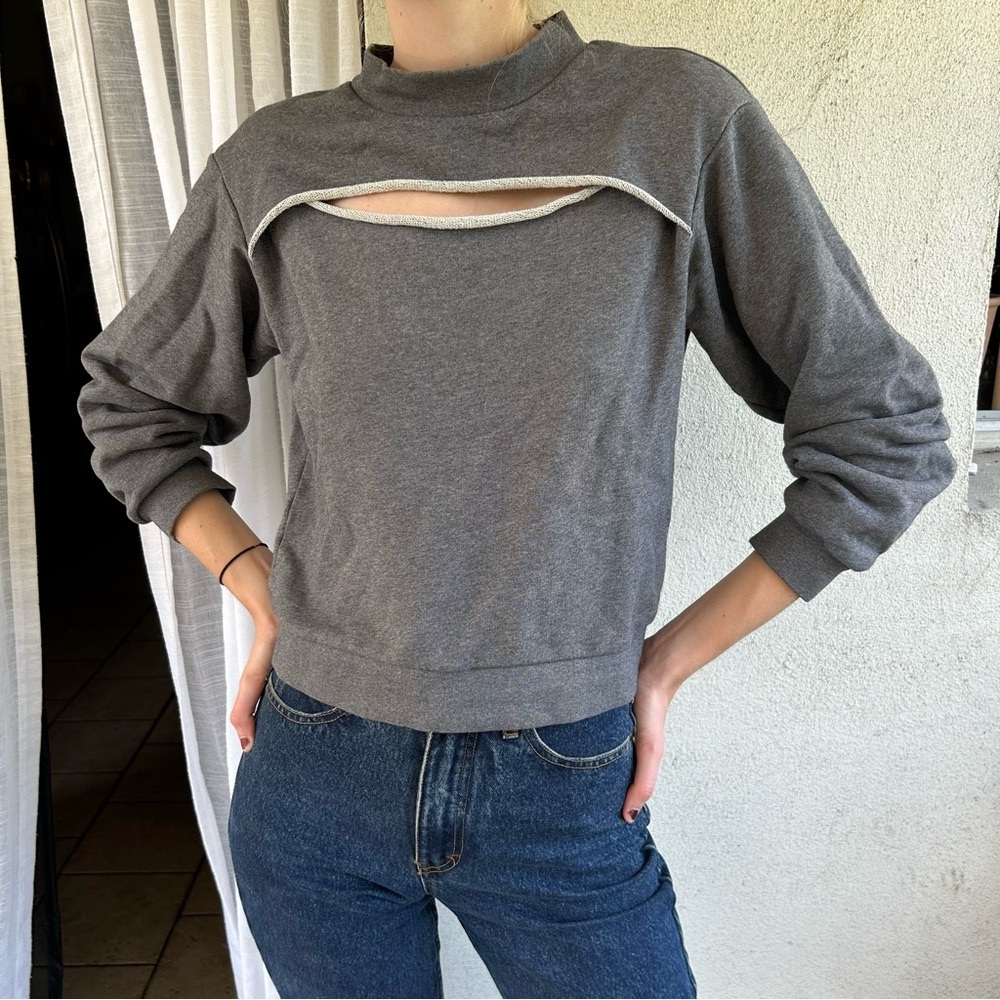 Alexander Wang Gray Cutout Crewneck Sweatshirt